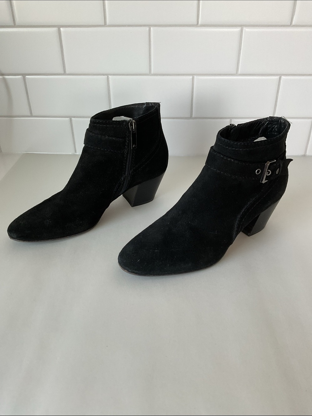 AQUATALIA Black Suede Ankle Booties with Side Buckle - Picture 4 of 13